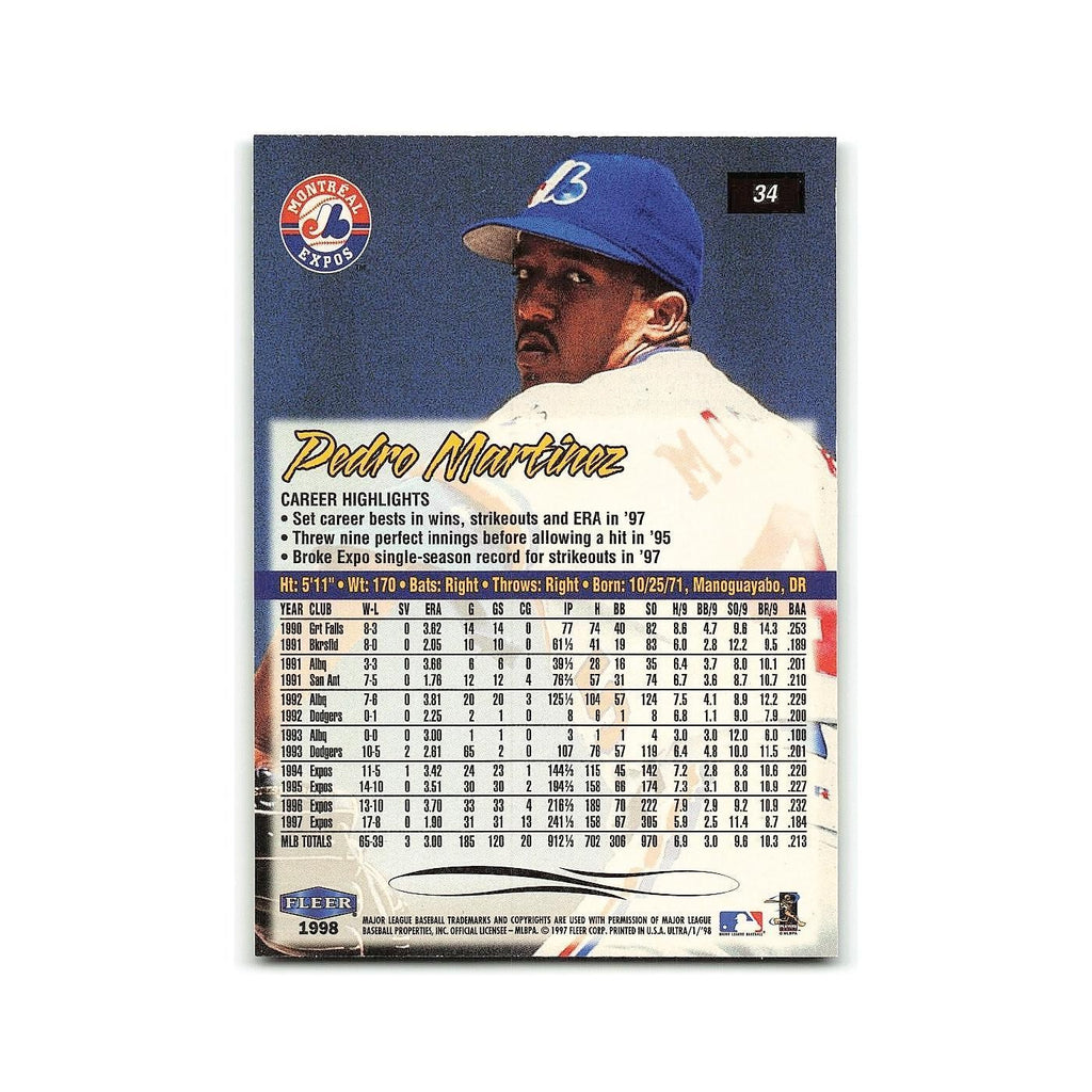 Pedro Martinez 1998 Fleer Ultra #34 Montreal Expos Baseball Card NM