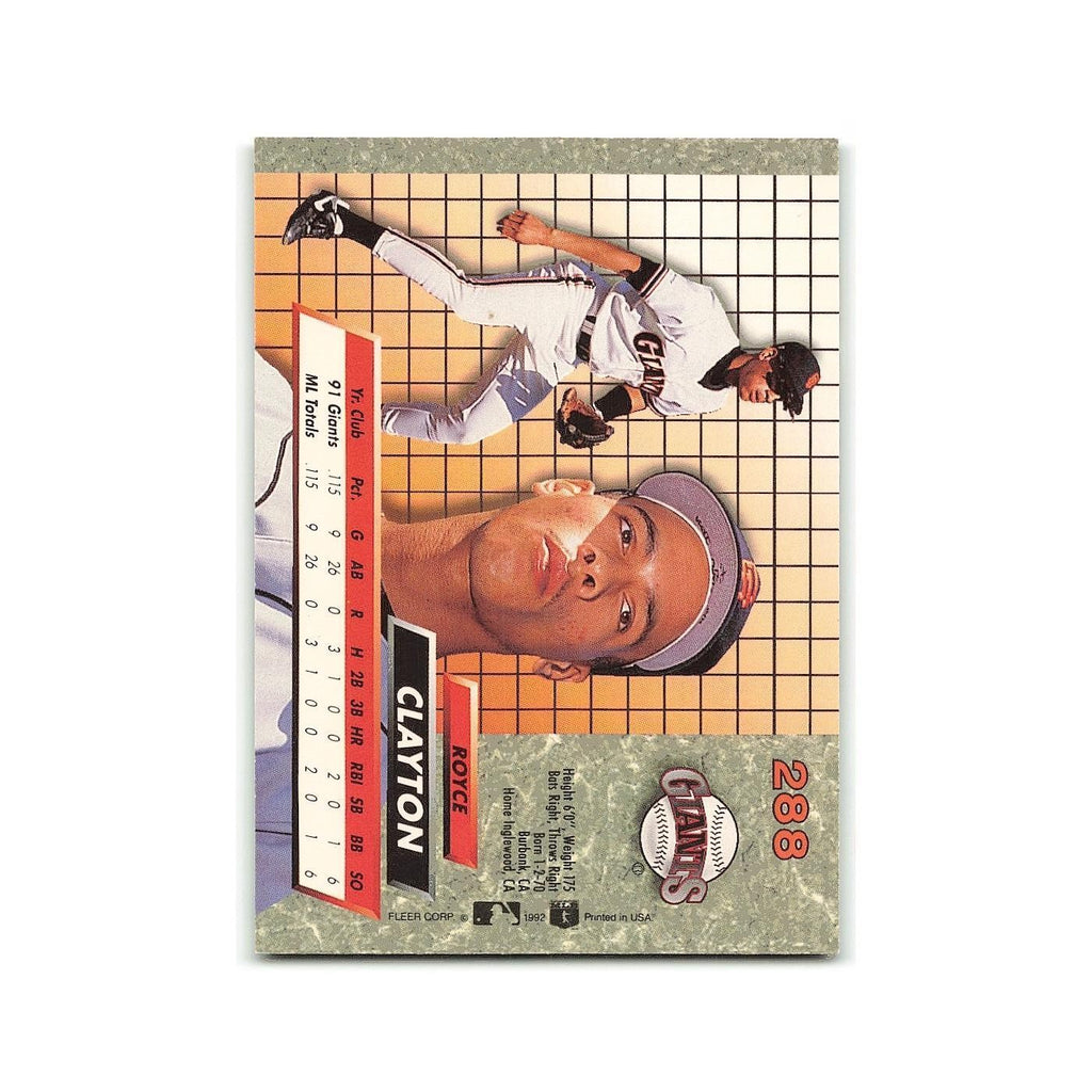 Royce Clayton Rookie 1992 Fleer Ultra #288 San Francisco Giants Baseball Card NM