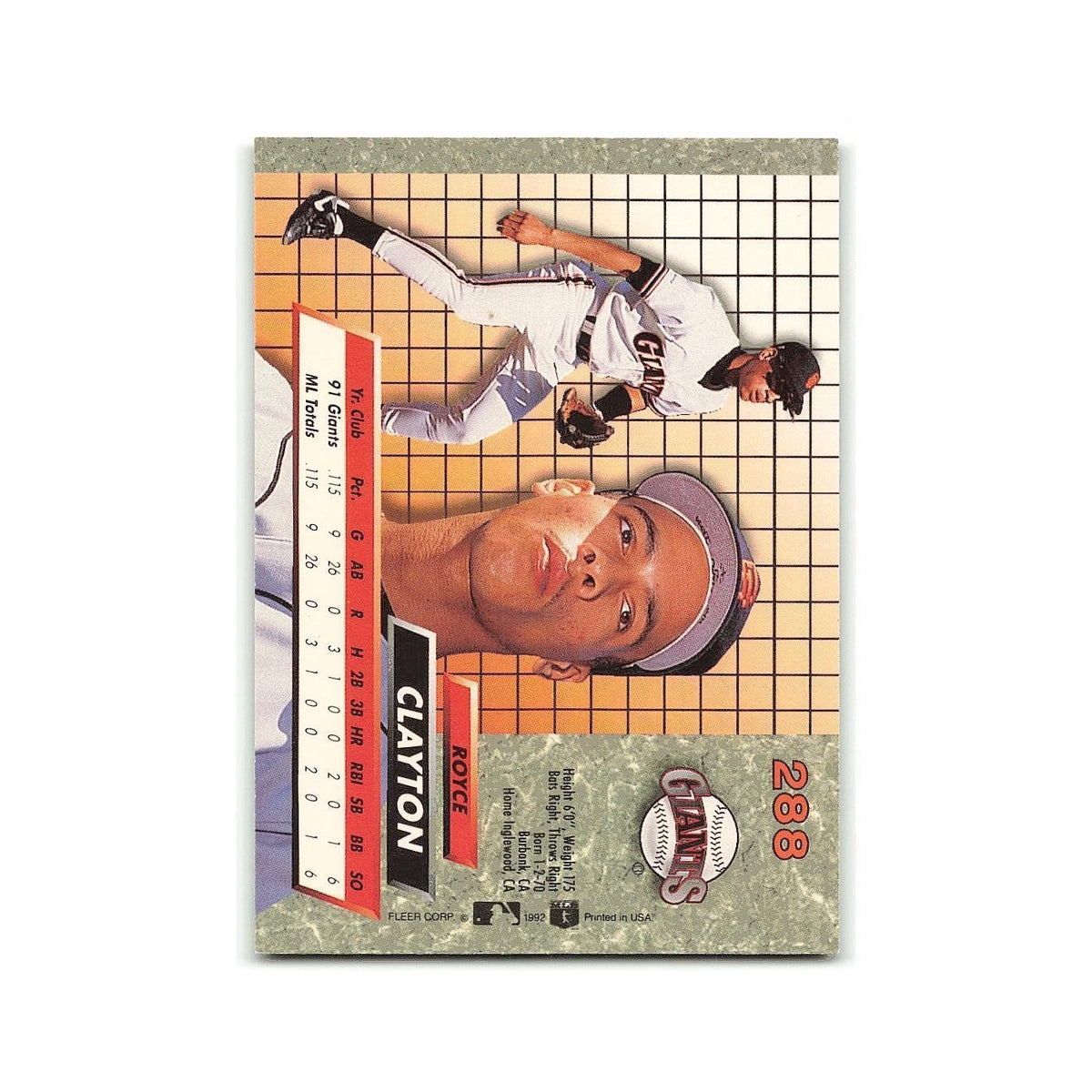 Royce Clayton Rookie 1992 Fleer Ultra #288 San Francisco Giants Baseball Card NM
