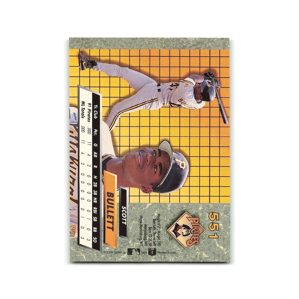 Scott Bullett Rookie 1992 Fleer Ultra #551 Pittsburgh Pirates Baseball Card NM