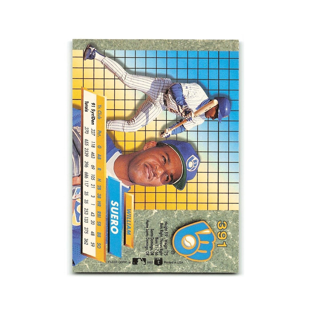 William Suero Rookie 1992 Fleer Ultra #391 Milwaukee Brewers Baseball Card NM