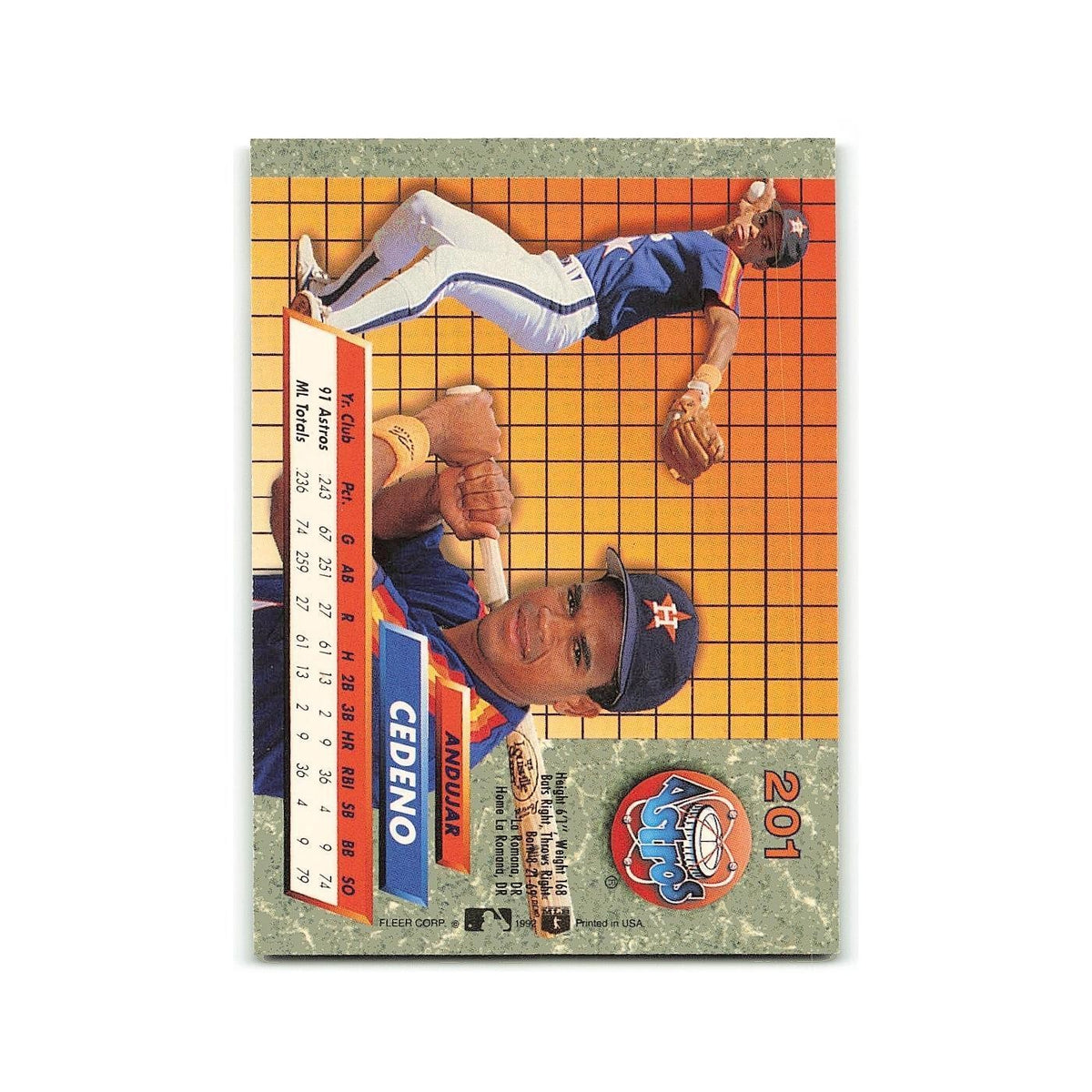 Andujar Cedeno Rookie 1992 Fleer Ultra #201 Houston Astros Baseball Card NM
