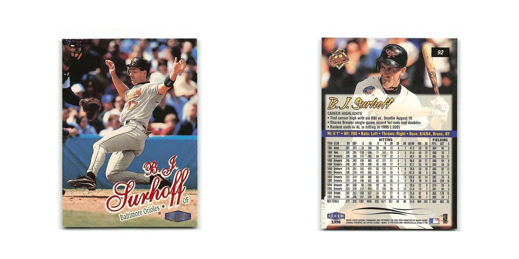 BJ Surhoff 1998 Fleer Ultra #92 Baltimore Orioles Baseball Card NM