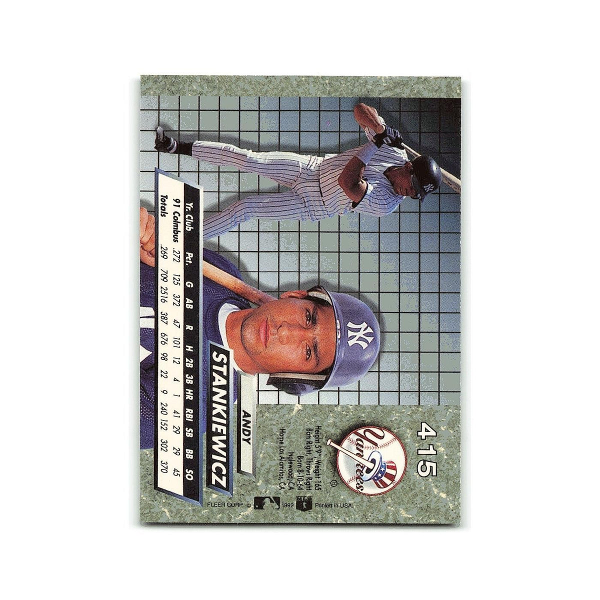 Andy Stankiewicz Rookie 1992 Fleer Ultra #415 New York Yankees Baseball Card NM