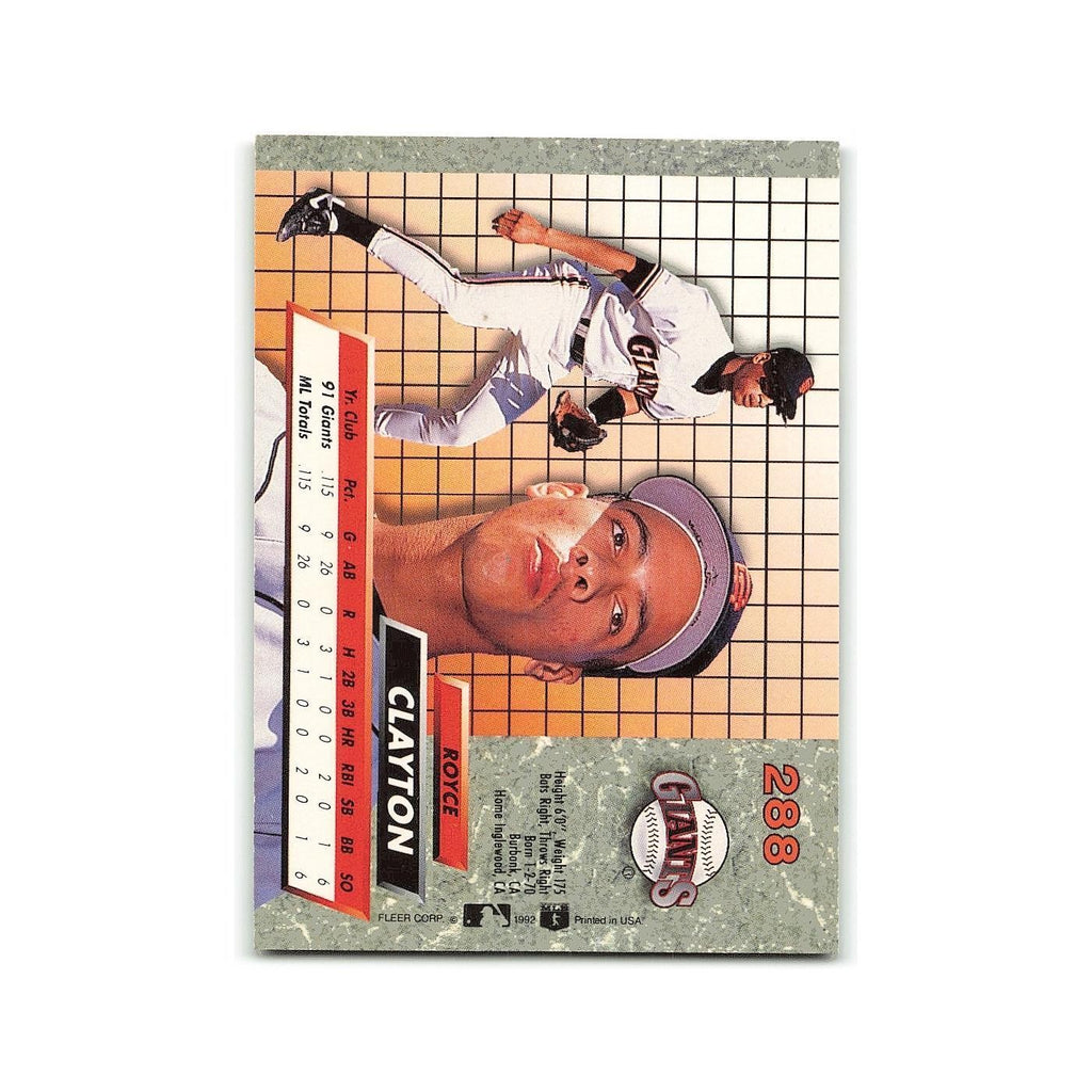 Royce Clayton Rookie 1992 Fleer Ultra #288 San Francisco Giants Baseball Card NM