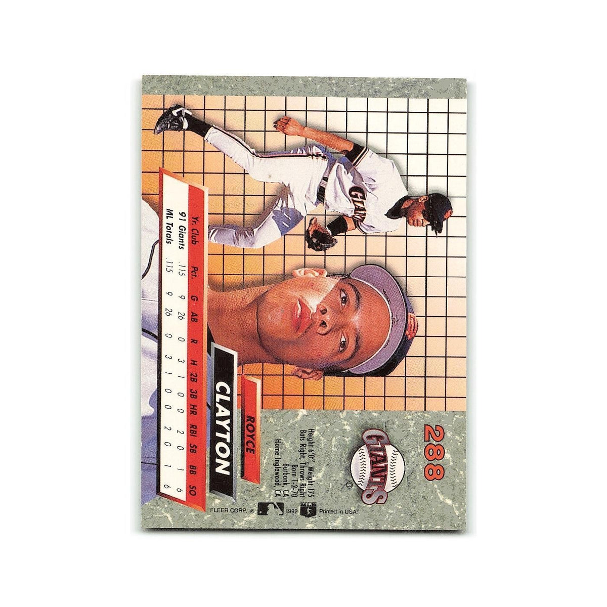 Royce Clayton Rookie 1992 Fleer Ultra #288 San Francisco Giants Baseball Card NM