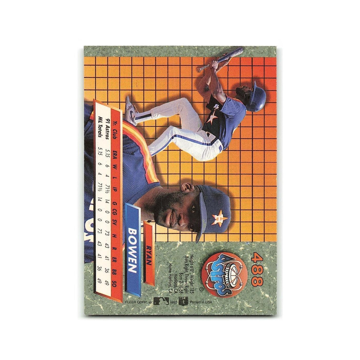 Ryan Bowen Rookie 1992 Fleer Ultra #488 Houston Astros Baseball Card NM