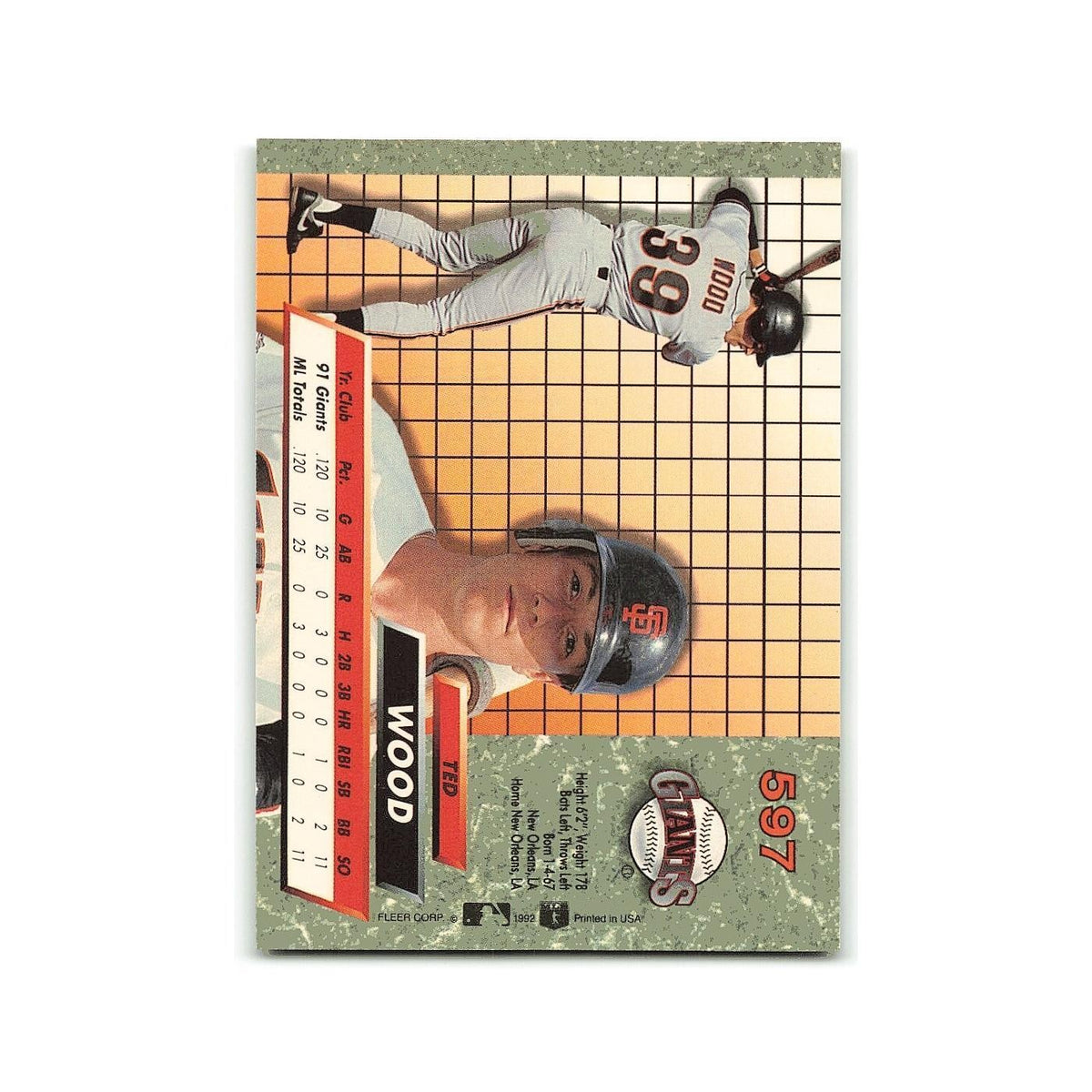 Ted Wood Rookie 1992 Fleer Ultra #597 San Francisco Giants Baseball Card NM