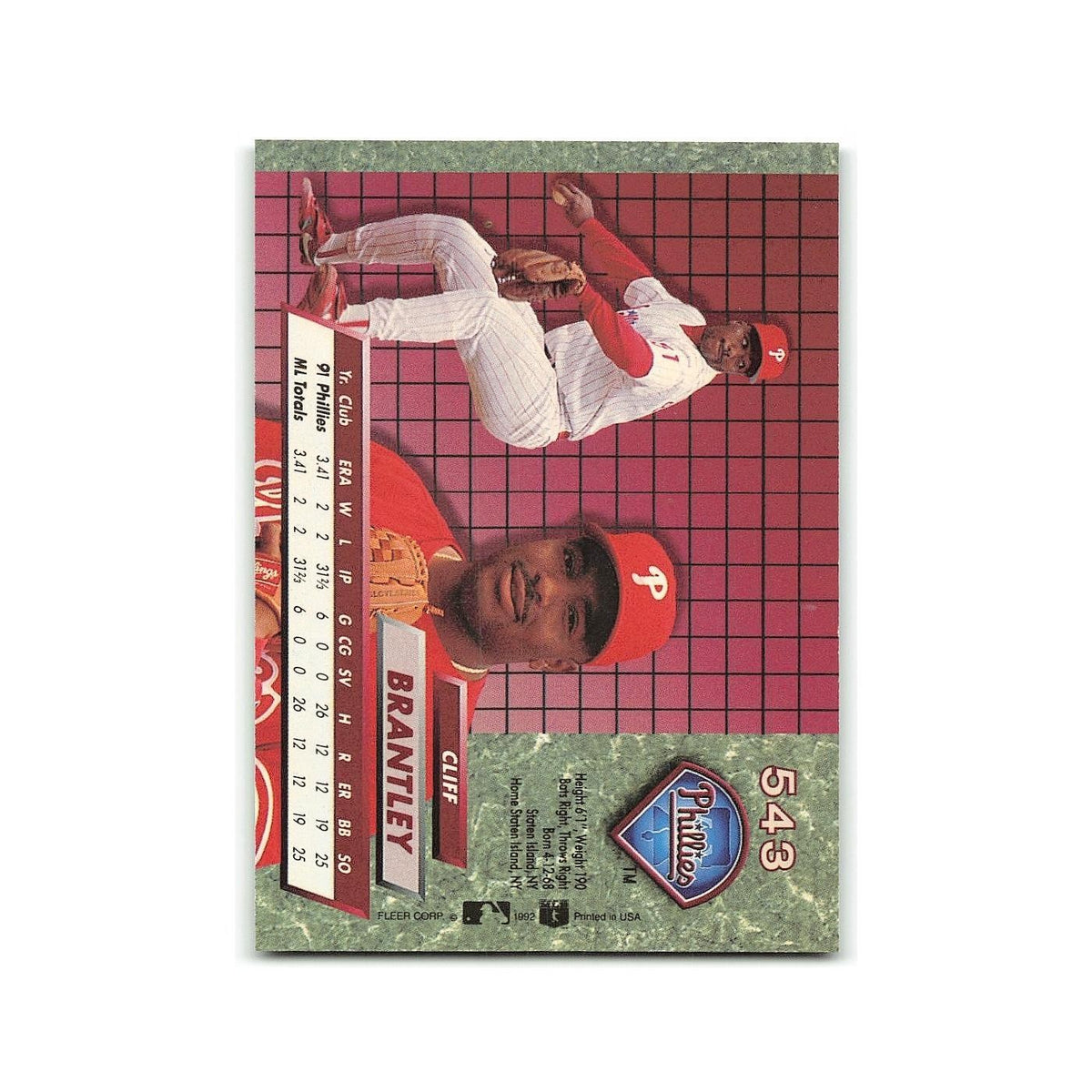 Cliff Brantley Rookie 1992 Fleer Ultra #543 Philadelphia Phillies NM