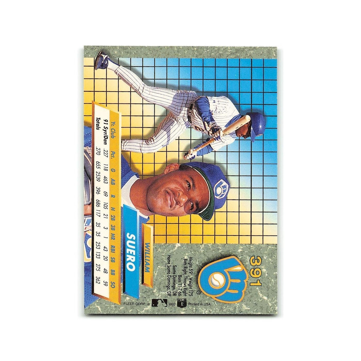 William Suero Rookie 1992 Fleer Ultra #391 Milwaukee Brewers Baseball Card NM