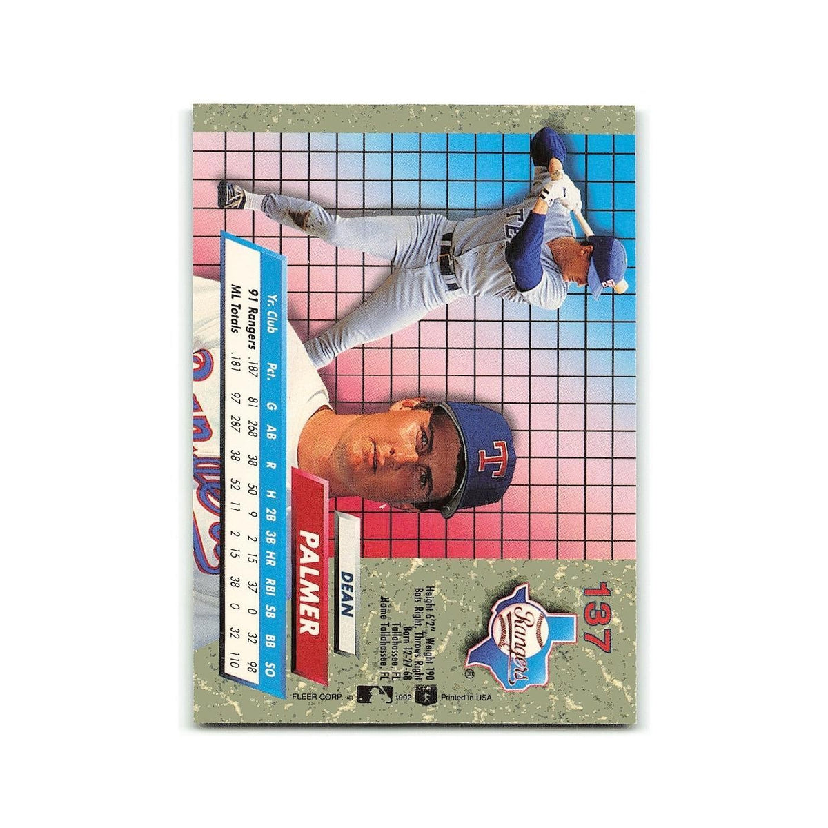 Dean Palmer Rookie 1992 Fleer Ultra #137 Texas Rangers Baseball Card NM