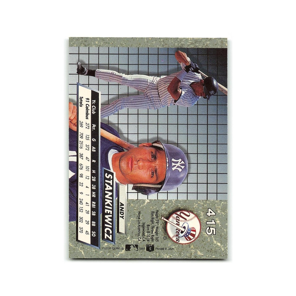 Andy Stankiewicz Rookie 1992 Fleer Ultra #415 New York Yankees Baseball Card NM