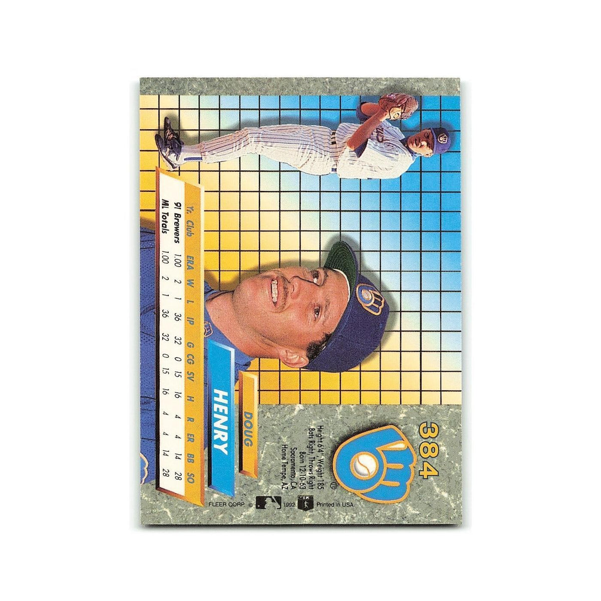 Doug Henry Rookie 1992 Fleer Ultra #384 Milwaukee Brewers Baseball Card NM
