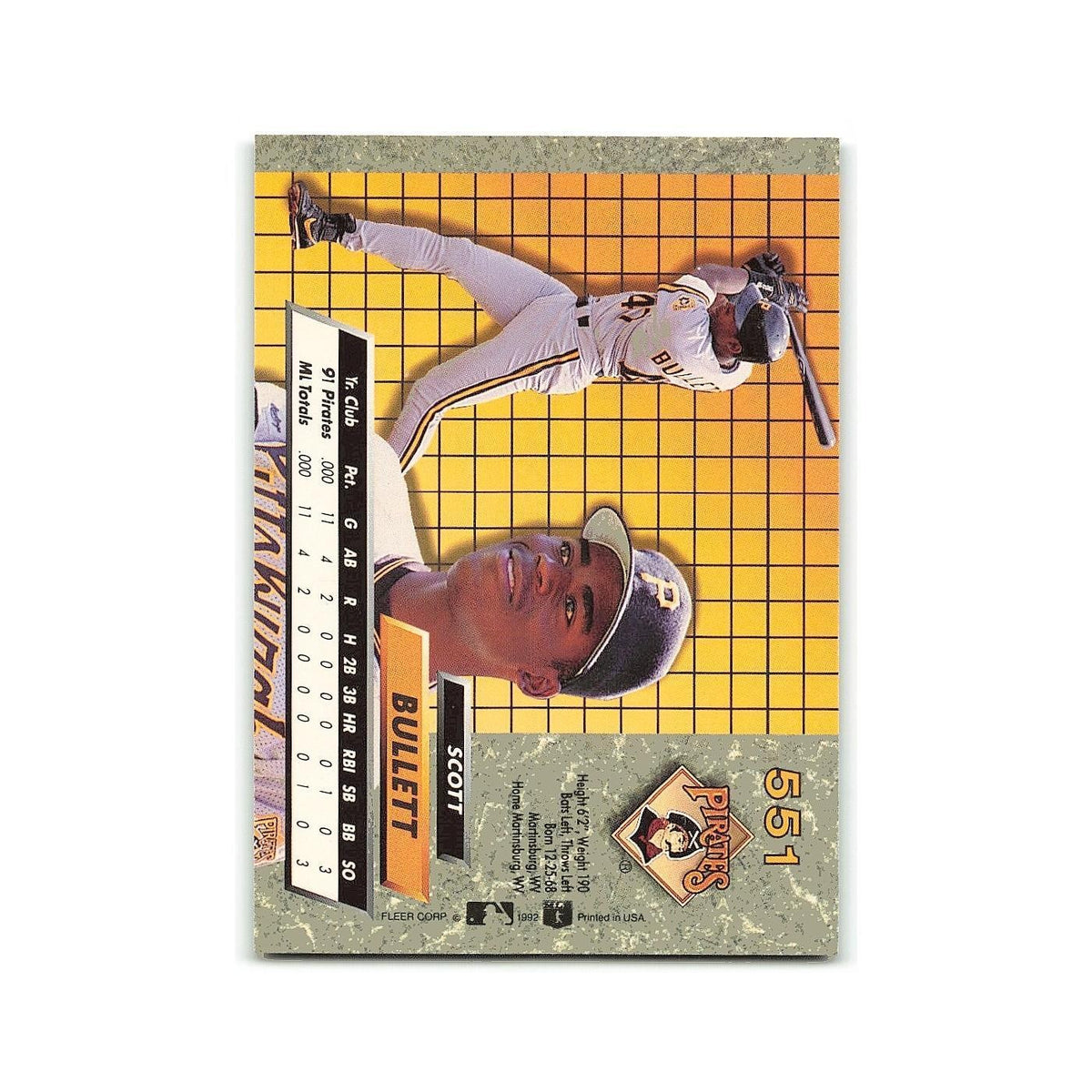 Scott Bullett Rookie 1992 Fleer Ultra #551 Pittsburgh Pirates Baseball Card NM