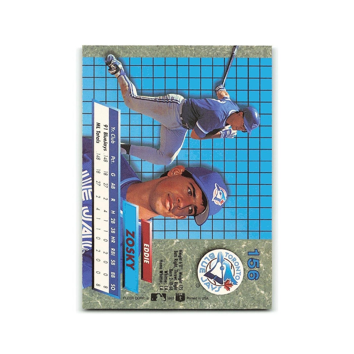 Eddie Zosky Rookie 1992 Fleer Ultra #156 Toronto Blue Jays Baseball Card NM