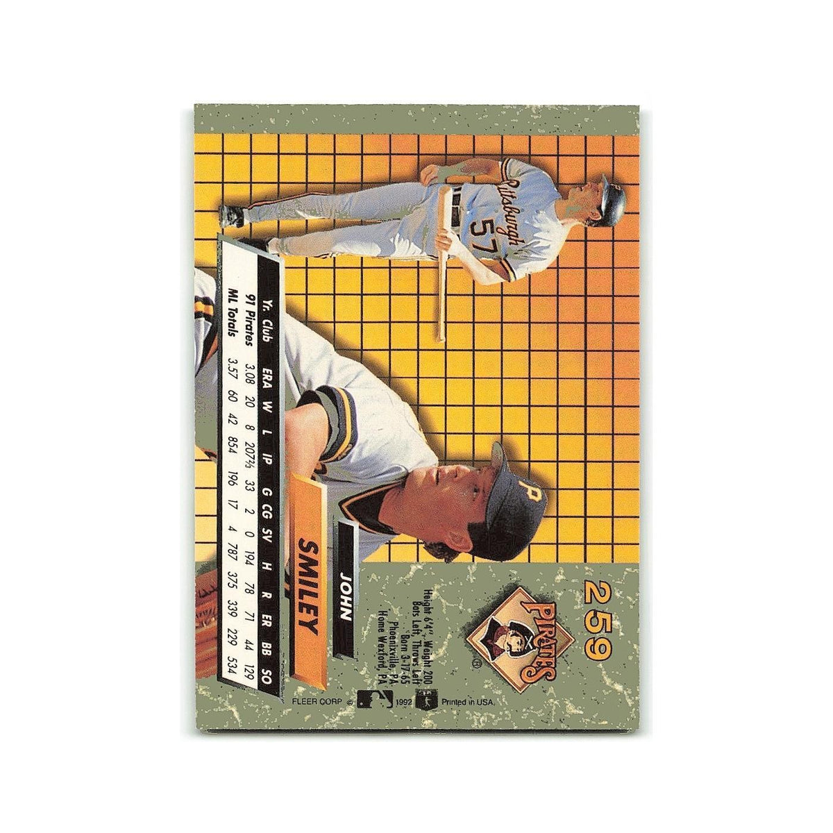 John Smiley 1992 Fleer Ultra #259 Pittsburgh Pirates Baseball Card NM