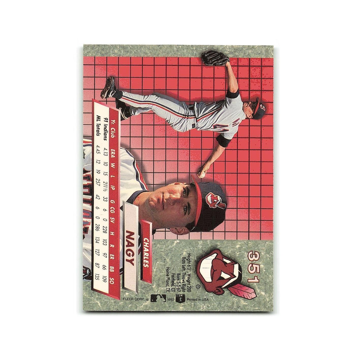 Charles Nagy 1992 Fleer Ultra #351 Cleveland Indians Baseball Card NM