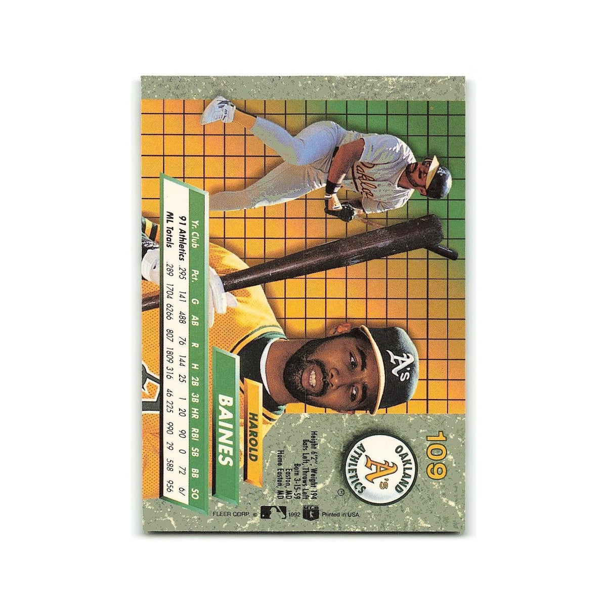 Harold Baines 1992 Fleer Ultra #109 Oakland Athletics Baseball Card NM