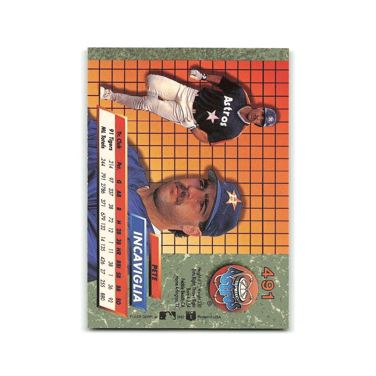 Pete Incaviglia 1992 Fleer Ultra #491 Houston Astros Baseball Card NM