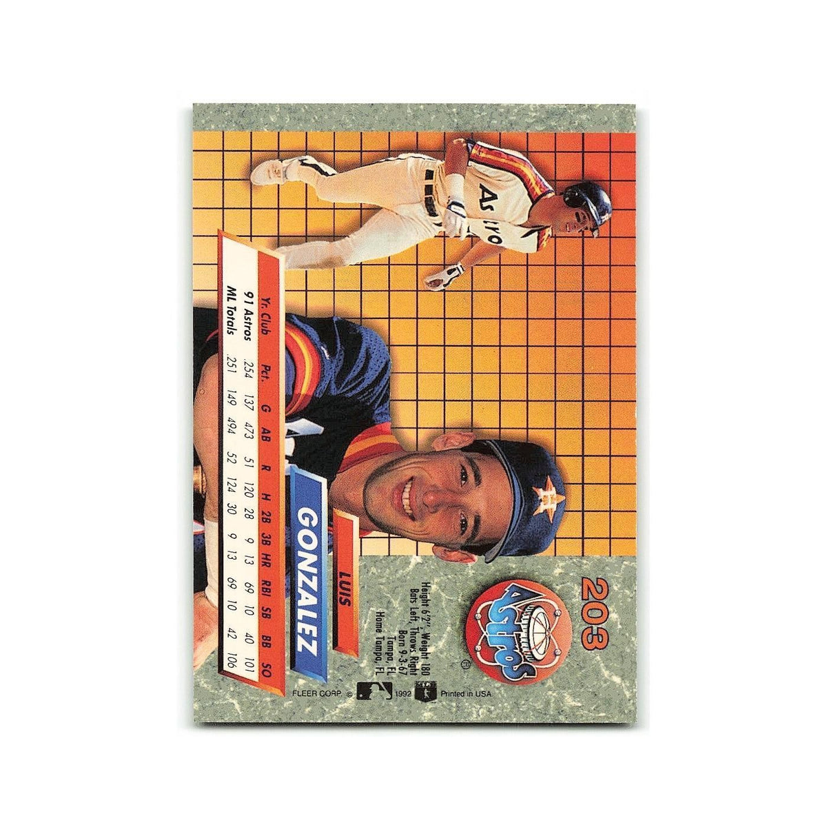 Luis Gonzalez 1992 Fleer Ultra #203 Houston Astros Baseball Card NM