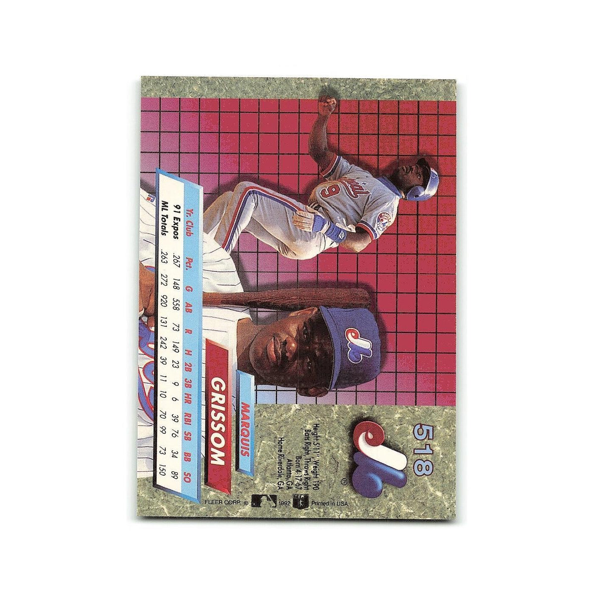 Marquis Grissom 1992 Fleer Ultra #518 Montreal Expos Baseball Card NM