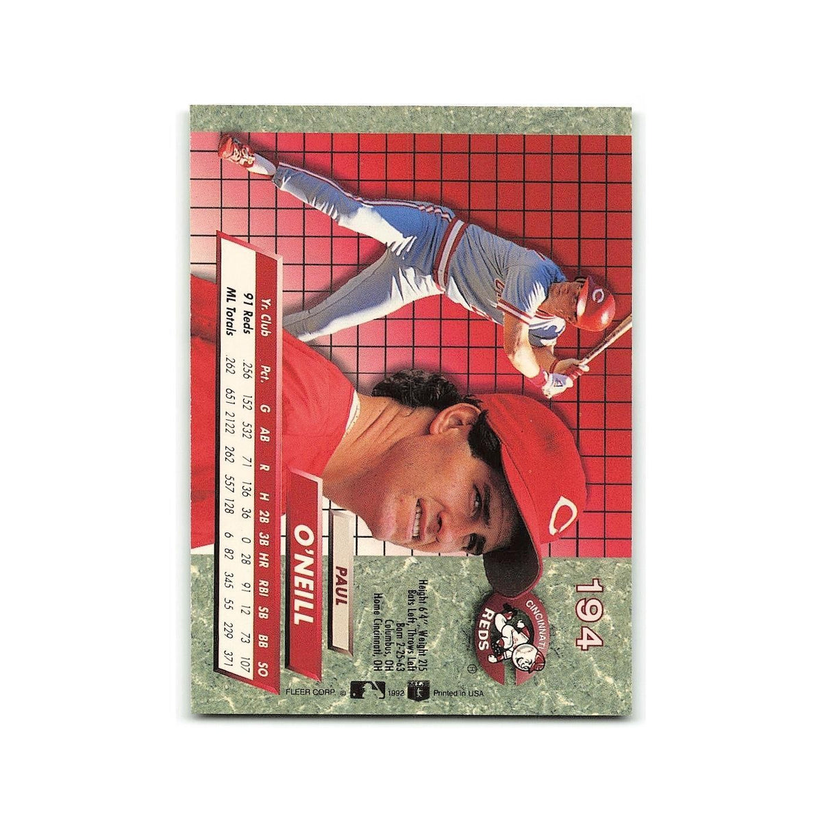 Paul O'Neill 1992 Fleer Ultra #194 Cincinnati Reds Baseball Card NM