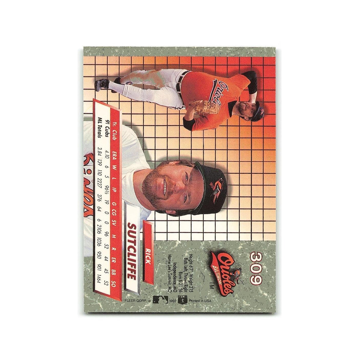 Rick Sutcliffe 1992 Fleer Ultra #309 Baltimore Orioles Baseball Card NM
