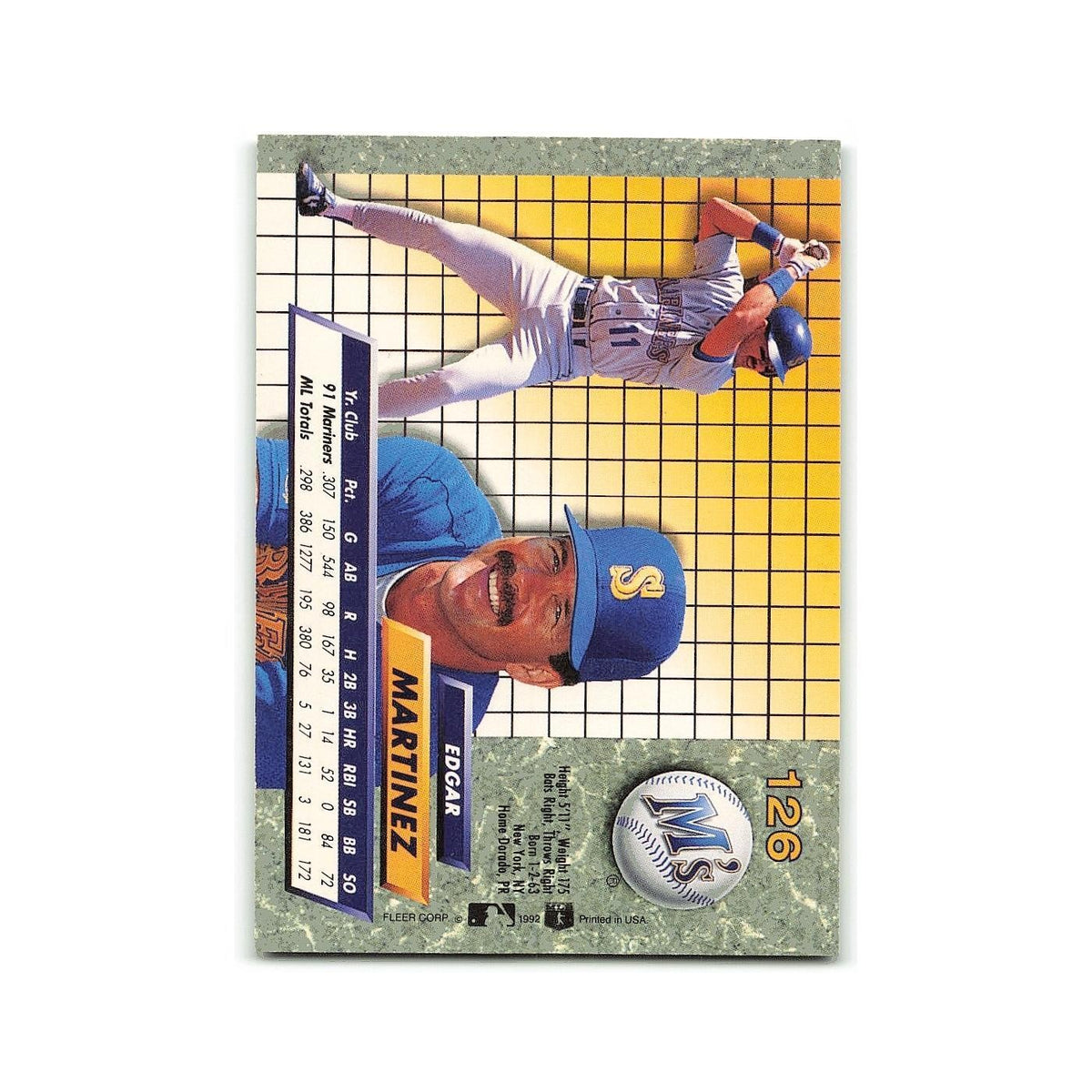 Edgar Martinez 1992 Fleer Ultra #126 Seattle Mariners Baseball Card NM