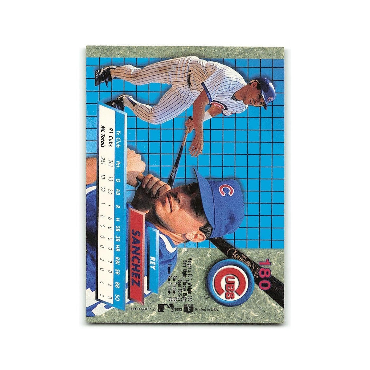 Rey Sanchez Rookie 1992 Fleer Ultra #180 Chicago Cubs Baseball Card NM