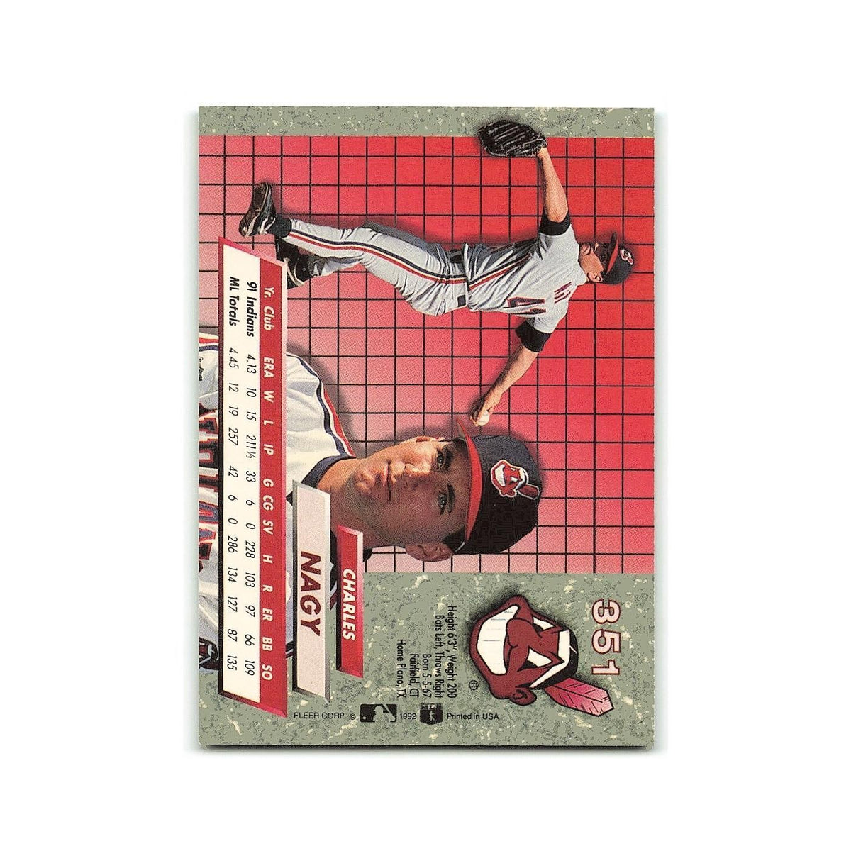 Charles Nagy 1992 Fleer Ultra #351 Cleveland Indians Baseball Card NM