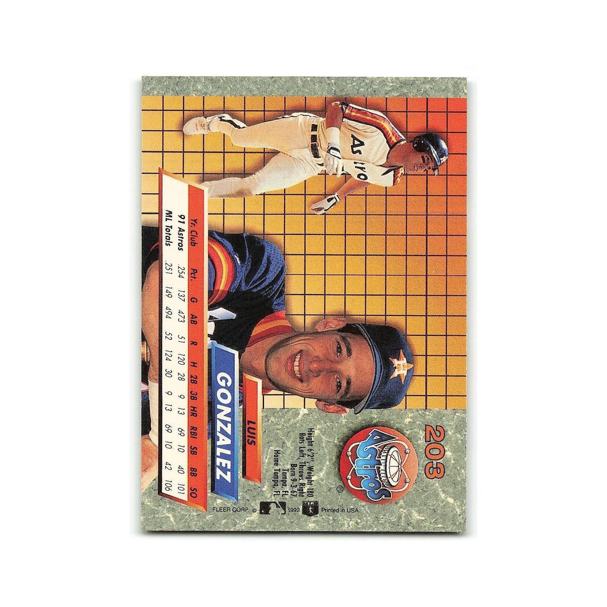 Luis Gonzalez 1992 Fleer Ultra #203 Houston Astros Baseball Card NM