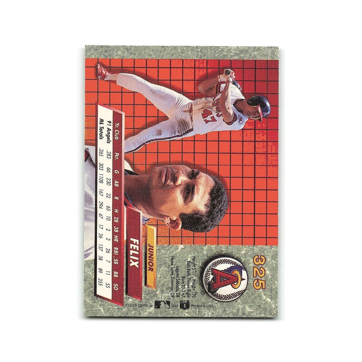 Junior Felix 1992 Fleer Ultra #325 California Angels Baseball Card NM