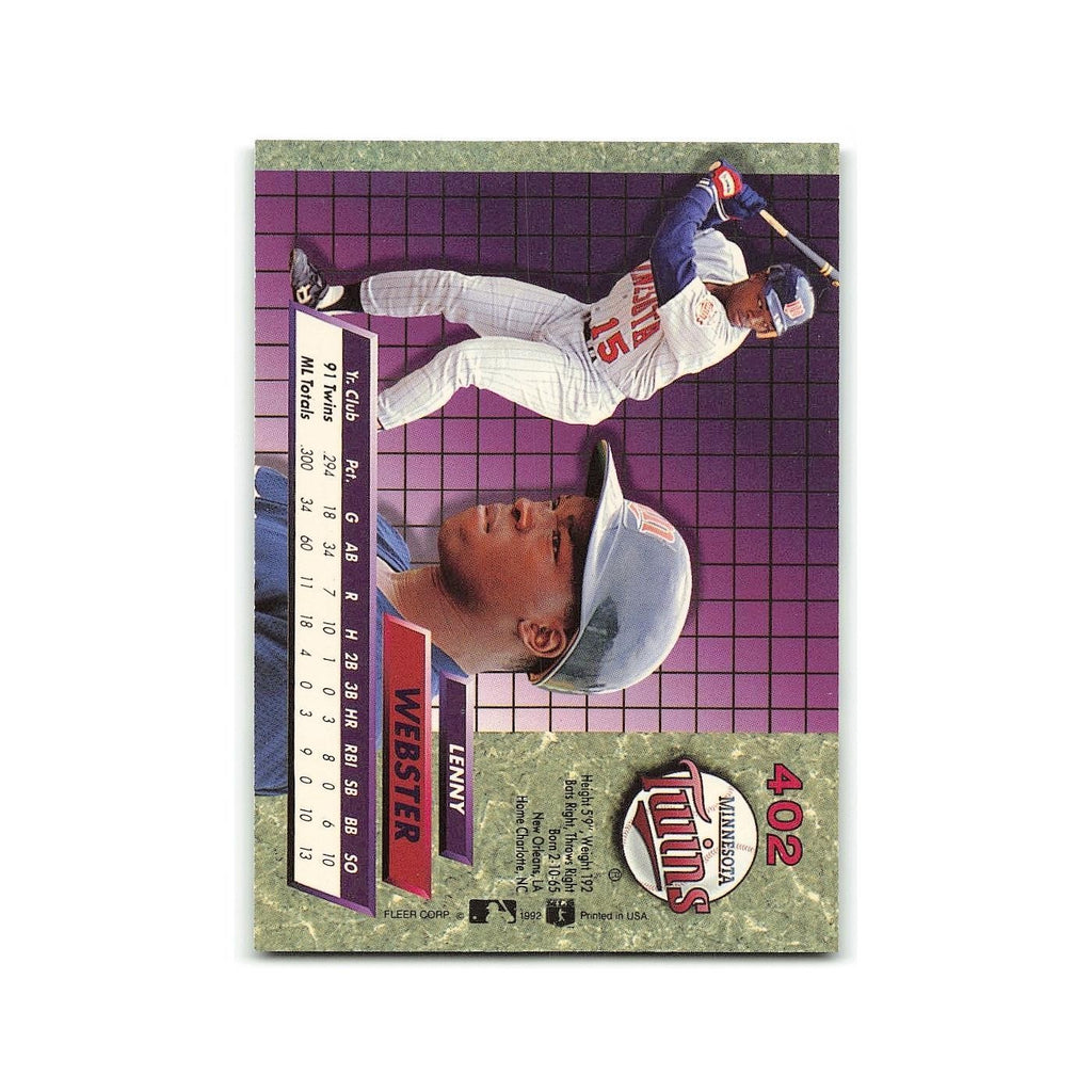 Lenny Webster Rookie 1992 Fleer Ultra #402 Minnesota Twins Baseball Card NM