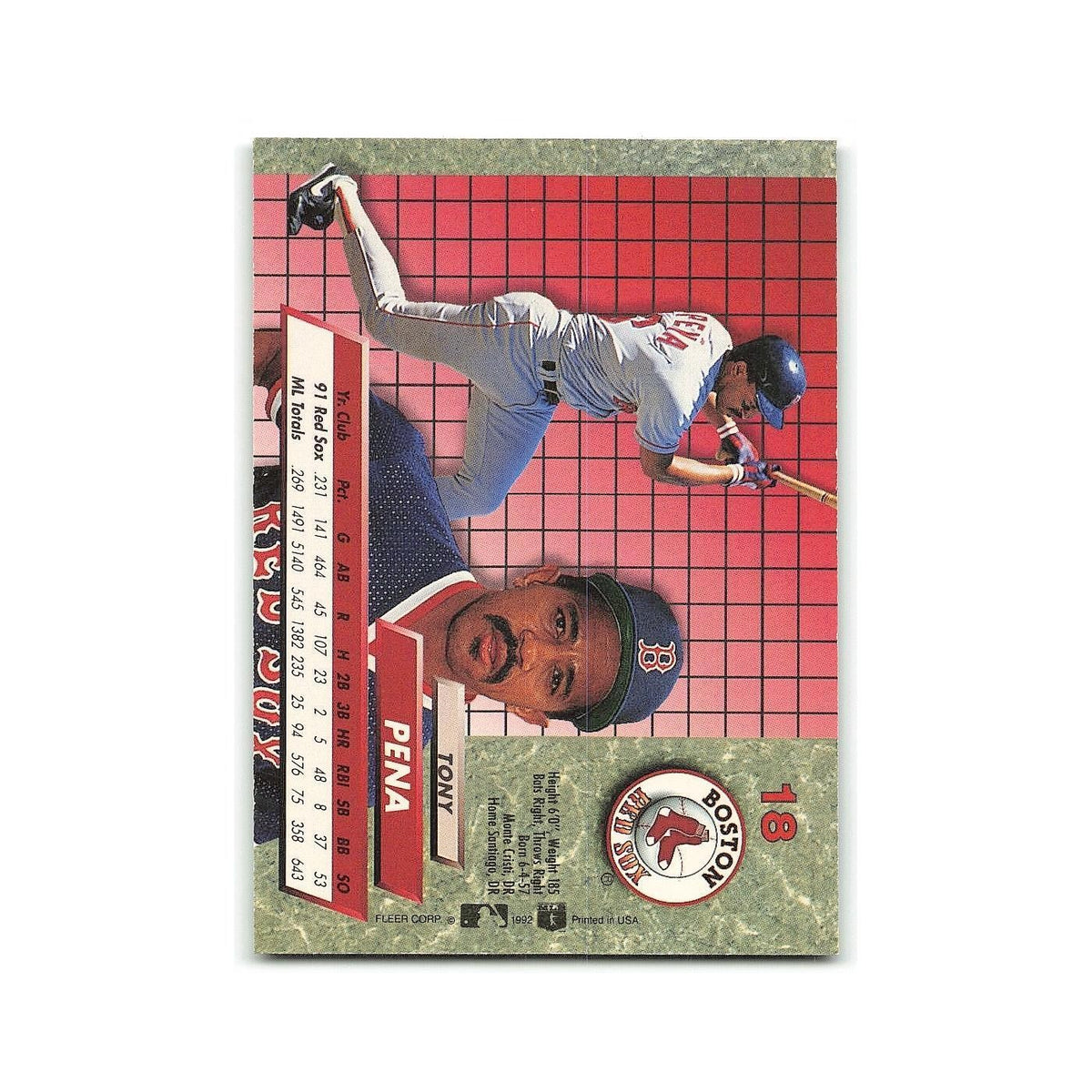 Tony Pena 1992 Fleer Ultra #18 Boston Red Sox Baseball Card NM