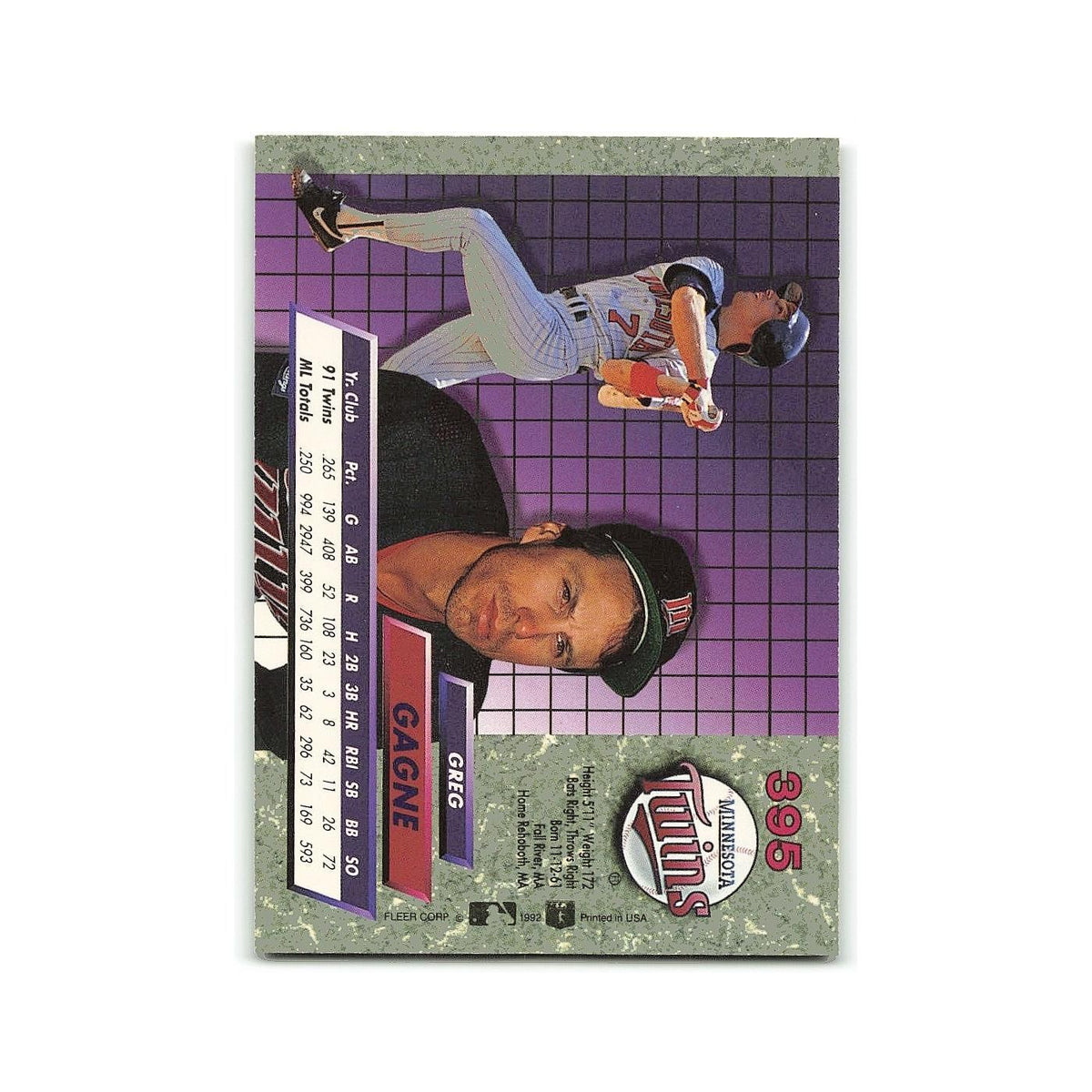 Greg Gagne 1992 Fleer Ultra #395 Minnesota Twins Baseball Card NM