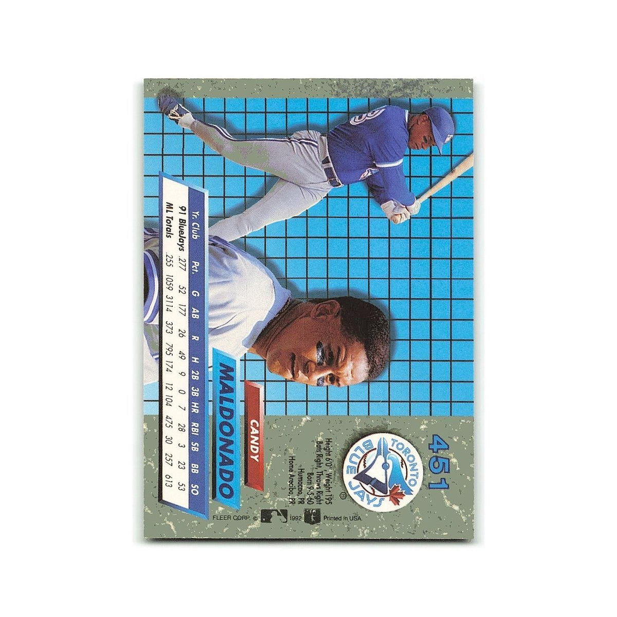 Candy Maldonado 1992 Fleer Ultra #451 Toronto Blue Jays Baseball Card NM