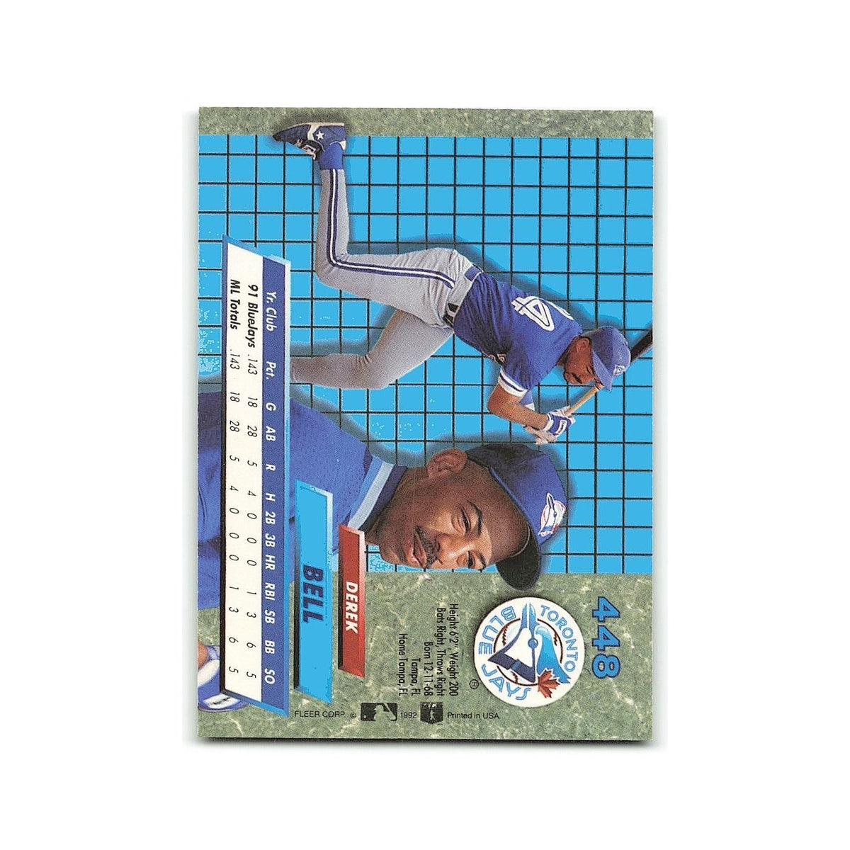 Derek Bell 1992 Fleer Ultra #448 Toronto Blue Jays Baseball Card NM