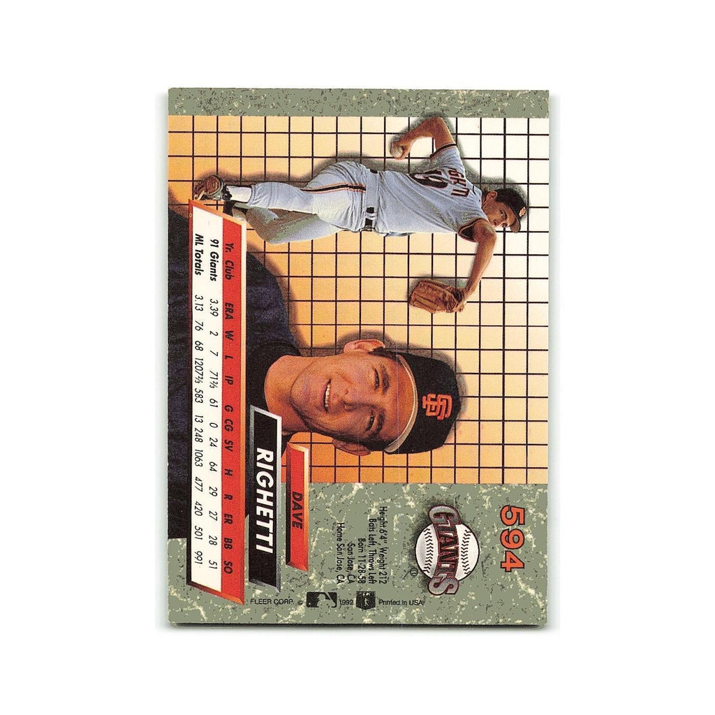 Dave Righetti 1992 Fleer Ultra #594 San Francisco Giants Baseball Card NM