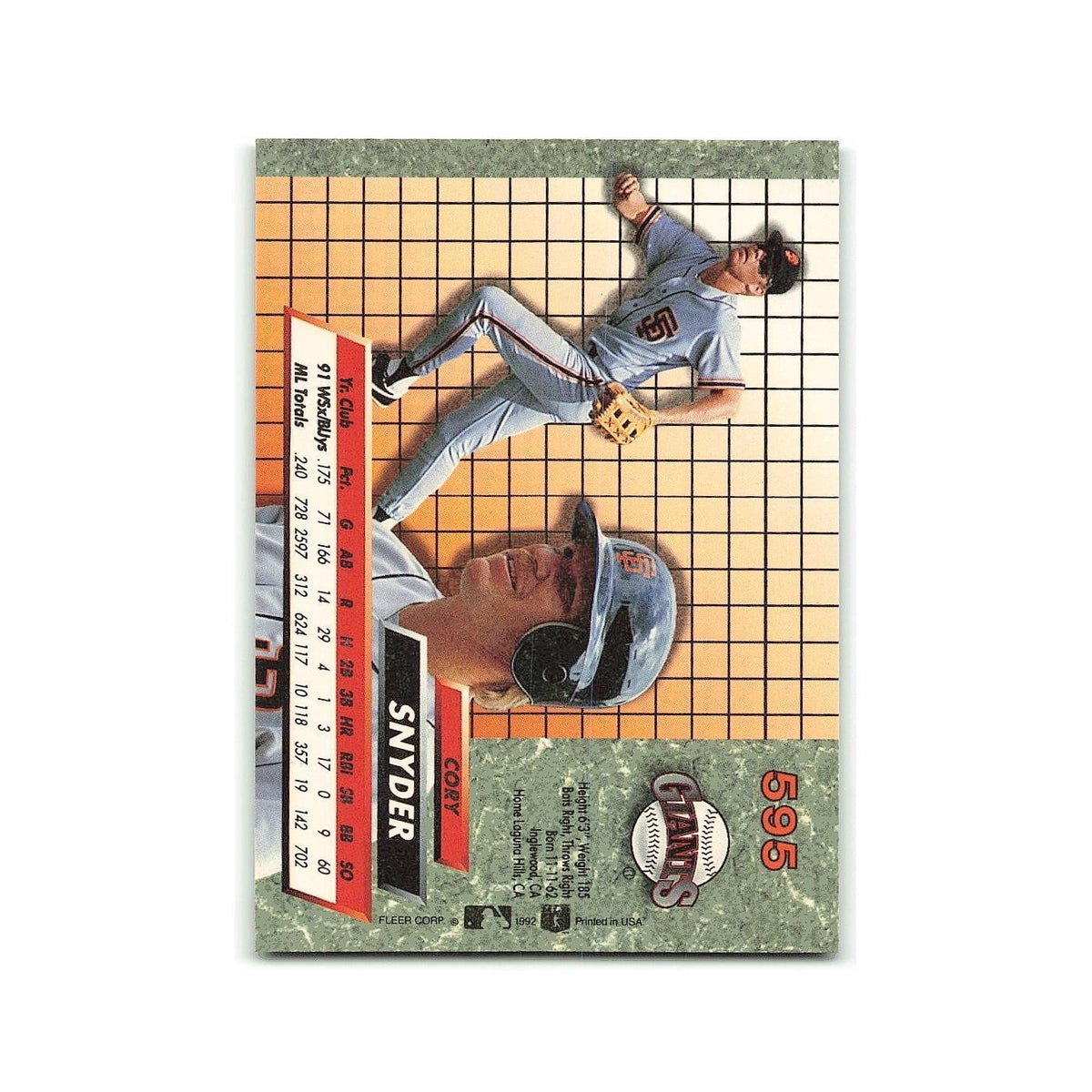 Cory Snyder 1992 Fleer Ultra #595 San Francisco Giants Baseball Card NM