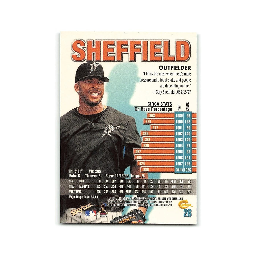 Gary Sheffield 1998 Circa Thunder #9 Florida Marlins Baseball Card NM