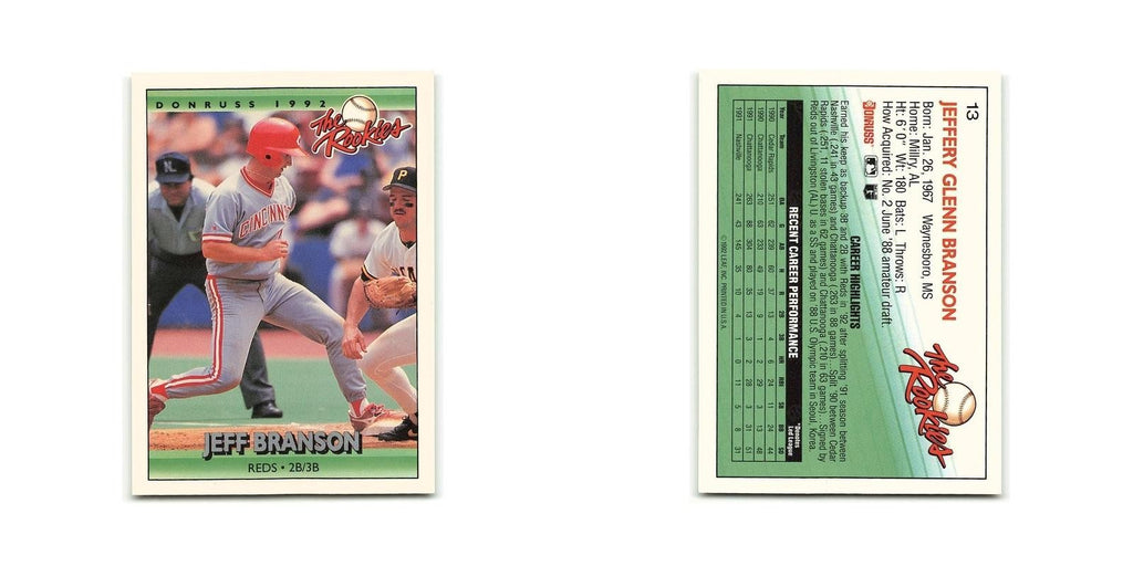 Jeff Branson Rookie 1992 Donruss The Rookies #13 Cincinnati Reds NM