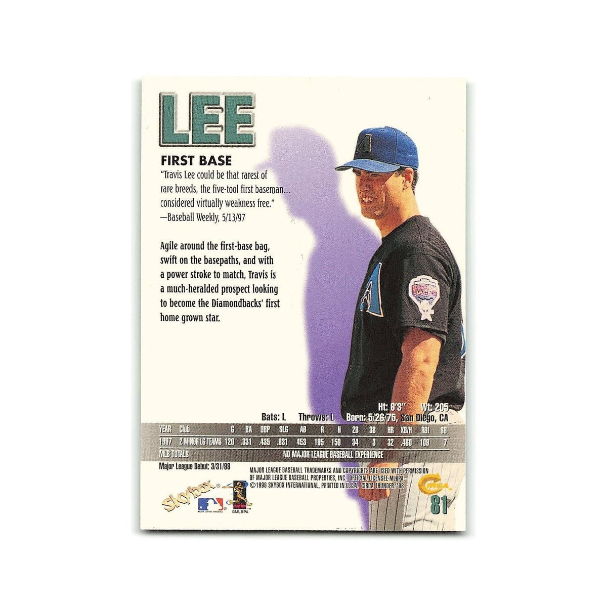 Travis Lee 1998 Circa Thunder #81 Arizona Diamondbacks Baseball Card NM