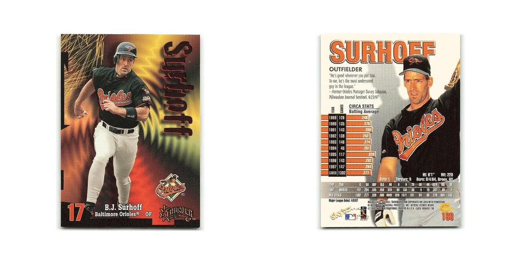 B.J. Surhoff 1998 Circa Thunder #169 Baltimore Orioles Baseball Card NM