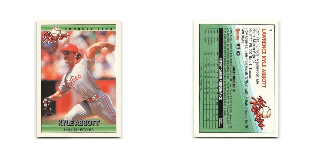 Kyle Abbott Rookie 1992 Donruss The Rookies #1 Philadelphia Phillies NM