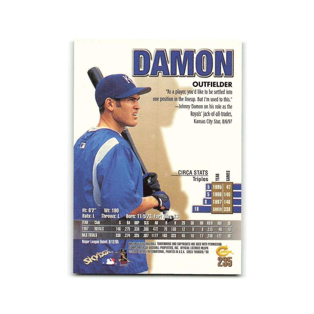 Johnny Damon 1998 Circa Thunder #235 Kansas City Royals Baseball Card NM
