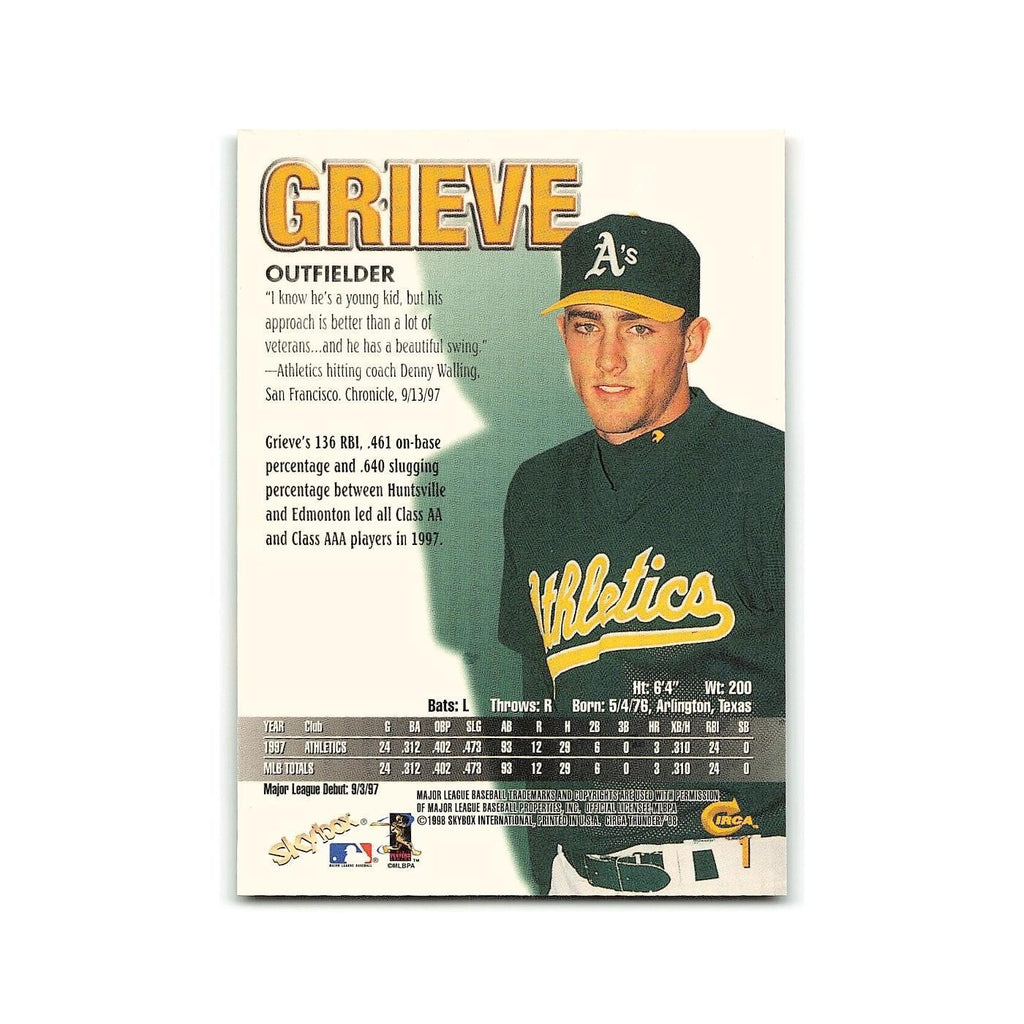 Ben Grieve 1998 Circa Thunder #1 Oakland Athletics Baseball Card NM