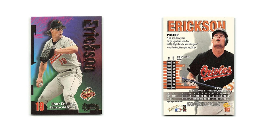 Scott Erickson 1998 Circa Thunder #192 Baltimore Orioles Baseball Card NM
