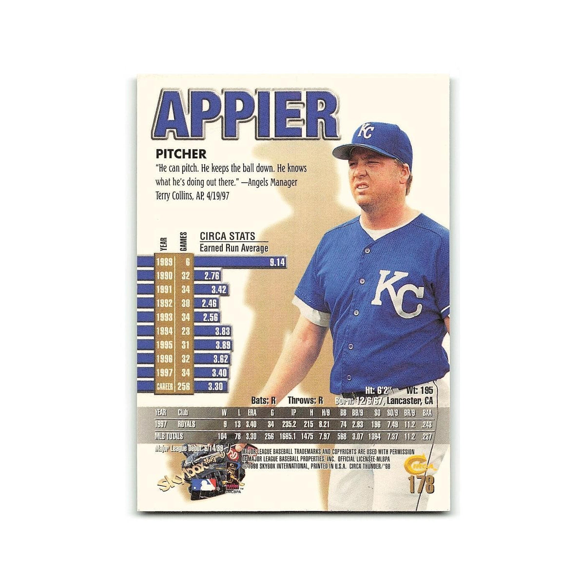 Kevin Appier 1998 Circa Thunder #178 Kansas City Royals Baseball Card NM