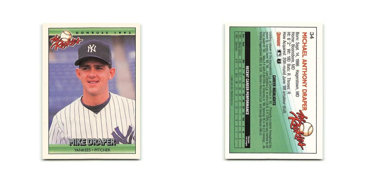 Mike Draper Rookie 1992 Donruss The Rookies #34 New York Yankees NM