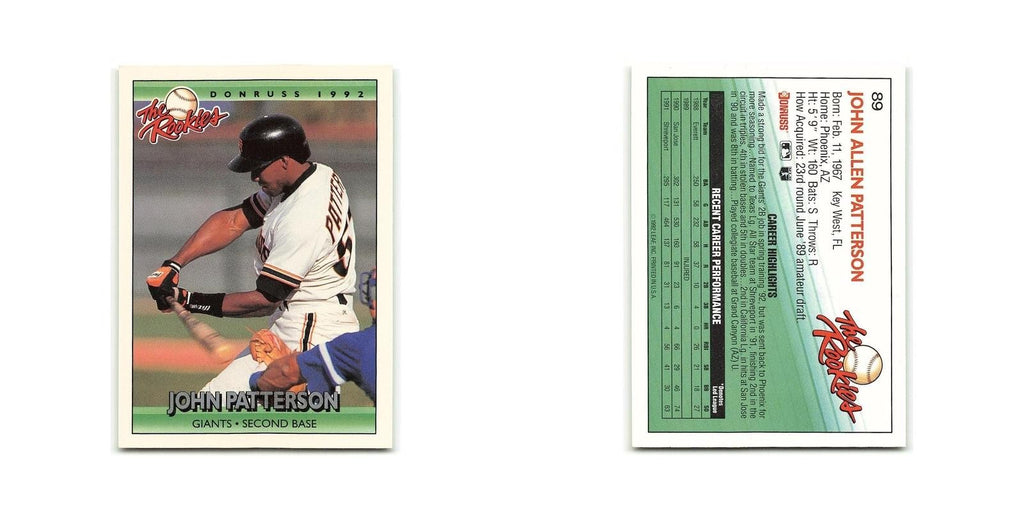 John Patterson Rookie 1992 Donruss The Rookies #89 San Francisco Giants NM